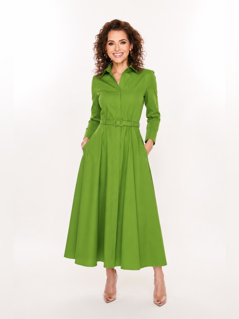 New with tags Carolina Herrera size 4 Classic Green Belted Shirt Dress